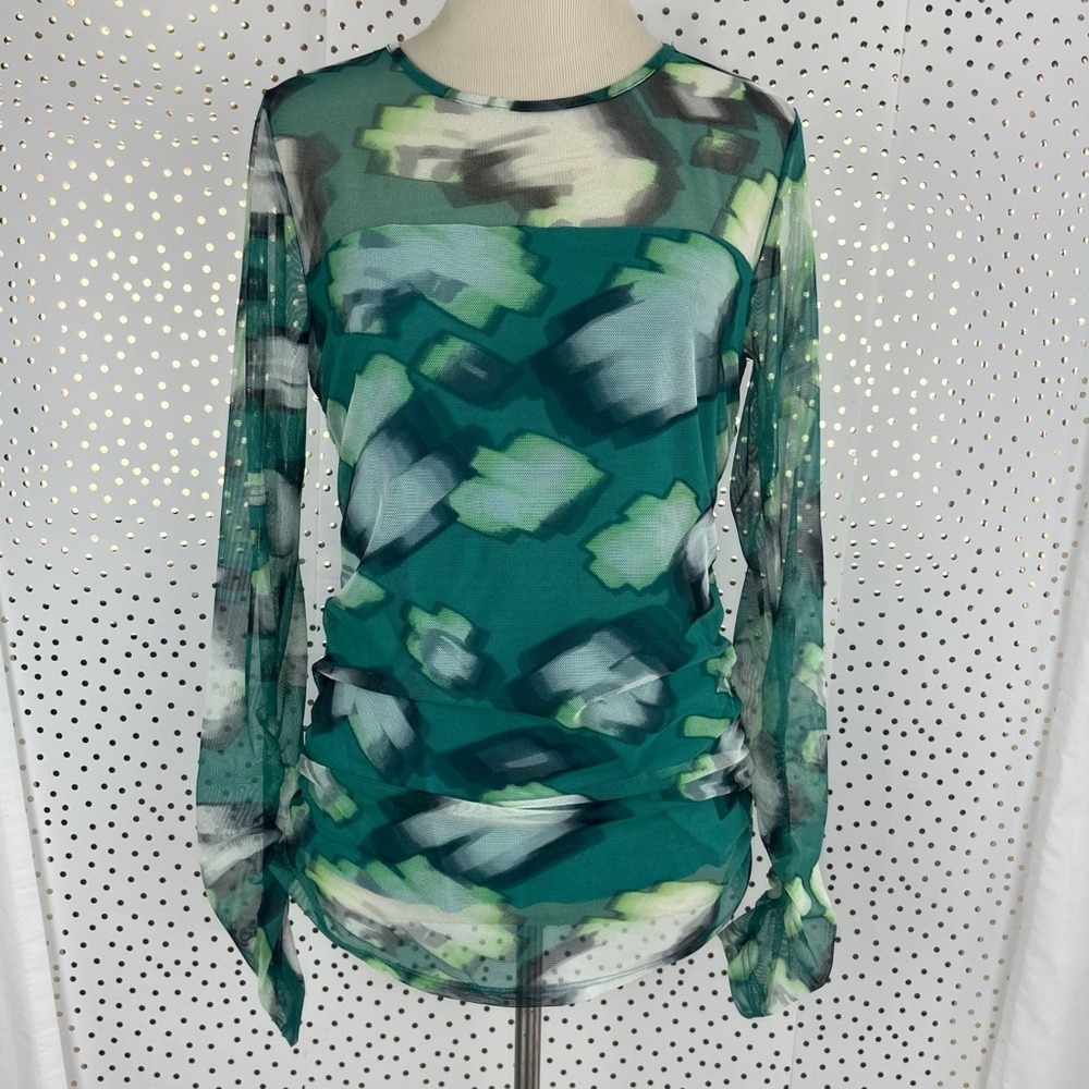 DKNY Mesh Abstract Long Sleeve Top